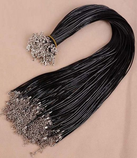 Cordon de collier en cuir en cuir noir en gros 45 cm Chaîne d'extension de câble de corde avec fermoir à homard Resseaux de bijoux de bricolage Composants7943727