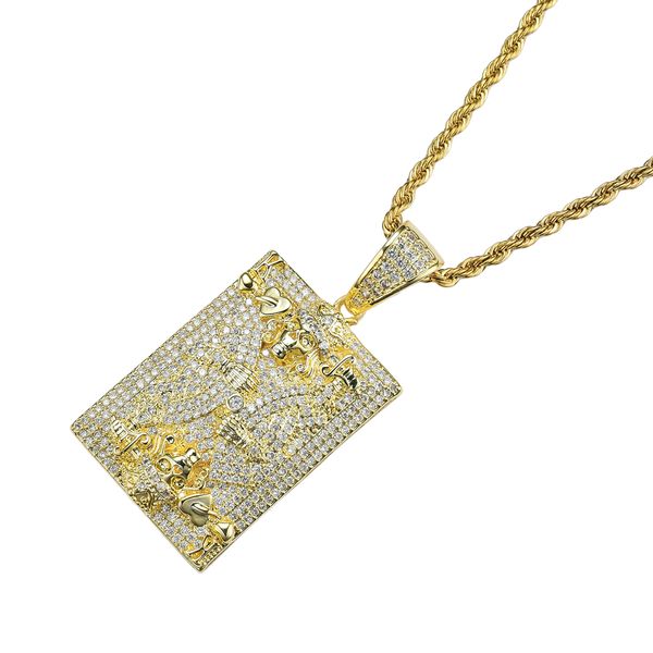 Wholesale-bling bling hip hop poker k crâne pendentif cuivre cuivre micro pave avec des pierres CZ Collier bijoux pour hommes CN030