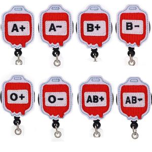 Groothandel Key Rings bloedgroep Medische verpleegkundige intrekbare vilt id badge houder reel met alligator clip voor cadeau