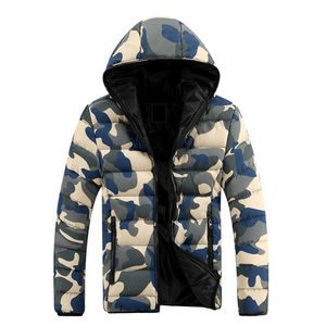 Camouflage Mens Parkas Hooded Manches à manches longues Poches à fermeture éclair hiver