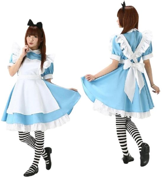 Gros-bleu sexy Alice au pays des merveilles costume adulte fête fantaisie femme cosplay lolita maid costumes d'Halloween pour les femmes robe plus la taille