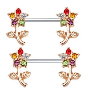 Bijoux de corps en acier inoxydable, anneaux de protection de mamelon à double fleur pour femmes et filles, vente en gros