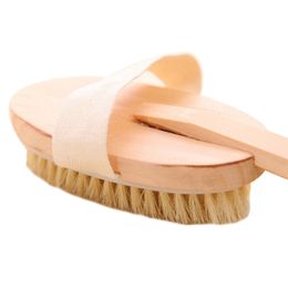 Groothandel - Lichaam Natuurlijke Droog Huid Exfoliation Brush Massager Bad Douche Scrubber Lange Houten Handvat Unload Stijl Schraper Drop Verzending Verkoop