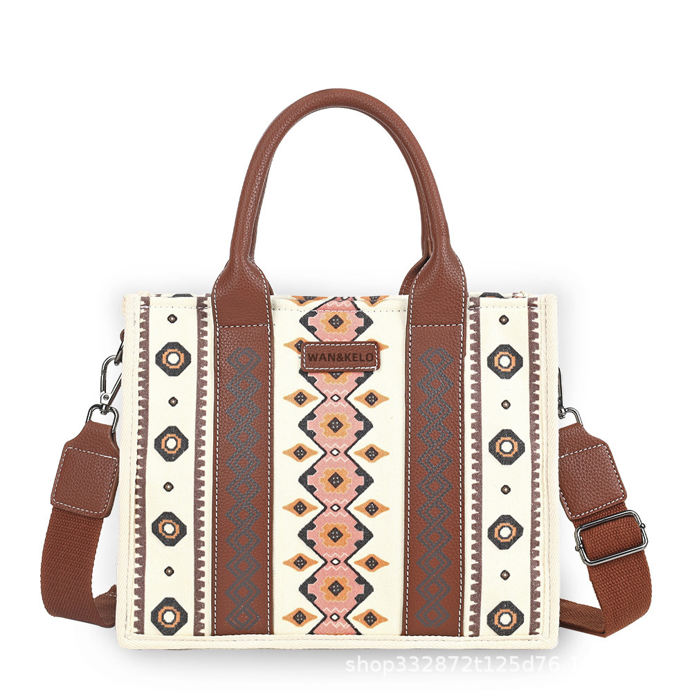 Ladas de estilo Bohemian Ladies Canvas de ombro único bolsa inclinadora 2024 Novo Retro Zipper Fashion Sacos de armazenamento portátil