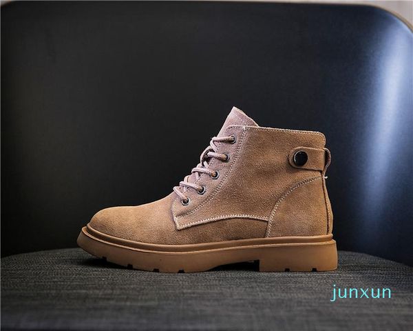 Venta al por mayor- Botas LAASIMI Cuero Vaca Gamuza Mujer Moda de invierno Retro Señoras Zapatos de bota Mujer Tobillo con cordones Motocicleta Calzado corto de felpa