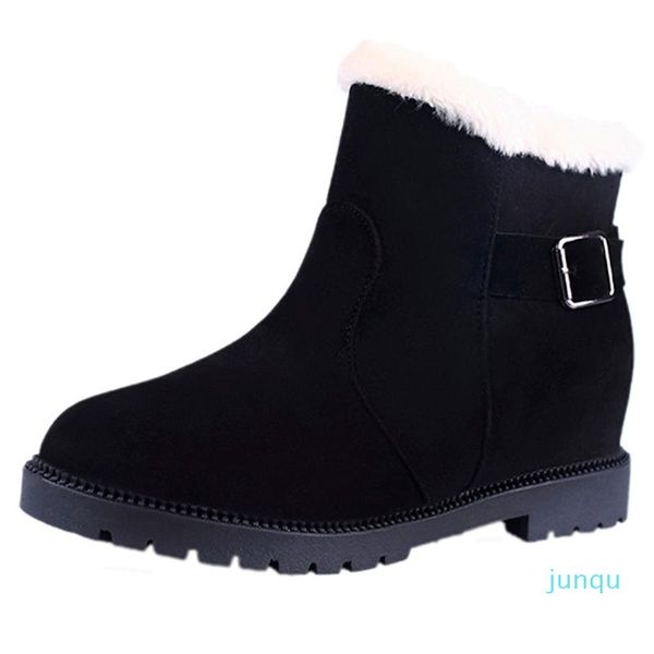 Venta al por mayor-Botas Niza Invierno Plano Cálido Punta redonda Mantenga los zapatos Mujeres Damas Moda Gamuza Hebilla Correa Nieve