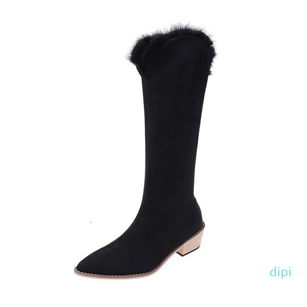 Venta al por mayor-Botas Mono único Tacones bajos Zapatos de mujer Diseñador de invierno de alta calidad Moda Piel Cálida Nieve Fiesta sexy Mujer Botas Mujer