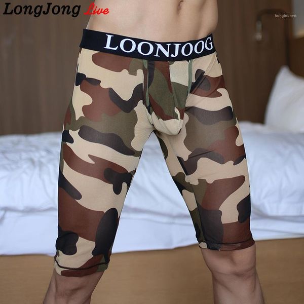 Shorts pour hommes Gros-Boxer Long Pantalon Transparent Heren Ondergoed Cueca Gay U Convex Pouch Boxer Taille Basse Camuflagem Hommes Tight Pants1