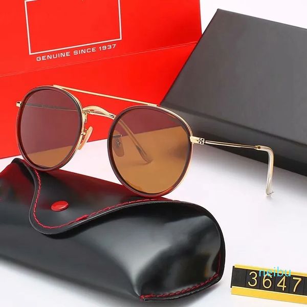 Diseñador de marca al por mayor Gafas de sol polarizadas redondas clásicas que conducen Gafas Gafas de marco de metal dorado Hombres Mujeres Lente de vidrio Polaroid Con caja