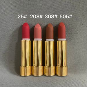 Venta al por mayor Marca Metal Goldie Red Mat Color de labios Lápiz labial 3.5g 4 colores 25 208 308 505 Maquillaje de labios de larga duración Mujer Mujer Chica Cosméticos de belleza