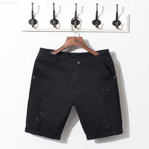Groothandel- Brand Zomer Zwart White Men Jeans Shorts Katoen gescheurd denim korte broek kwaliteit solide slanke mode stijl bermuda shorts mannelijke huis