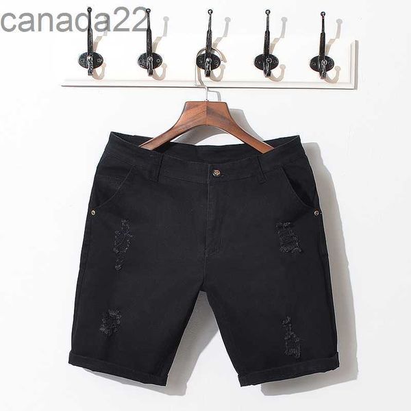 En gros - marque d'été noir blanc mec jeans shorts coton noupped denim pantalon qualité slim slim mode mode bermuda mâle mâle