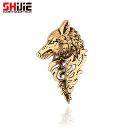 Groothandel-merk vintage goud zilveren broches voor vrouwen mannen revers pin wolf kraag Broches sieraden mode broche pins Bijoux Broche Cristal