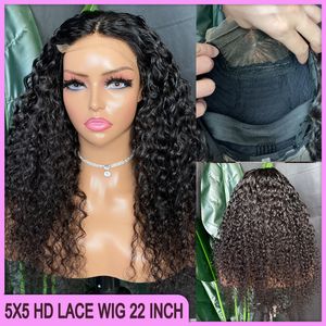 Groothandel Braziliaanse Peruaanse 20 inch 100% maagdelijke Remy Human Hair Natural Black Deep Wave 5x5 HD Lace Sluiting Pruik