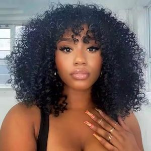 Brésilien brésilien Brésilien Curly Bob Human Hair Wig pour femmes noires Couleur naturelle Virgin Remy Fringe Curly Bob Wig