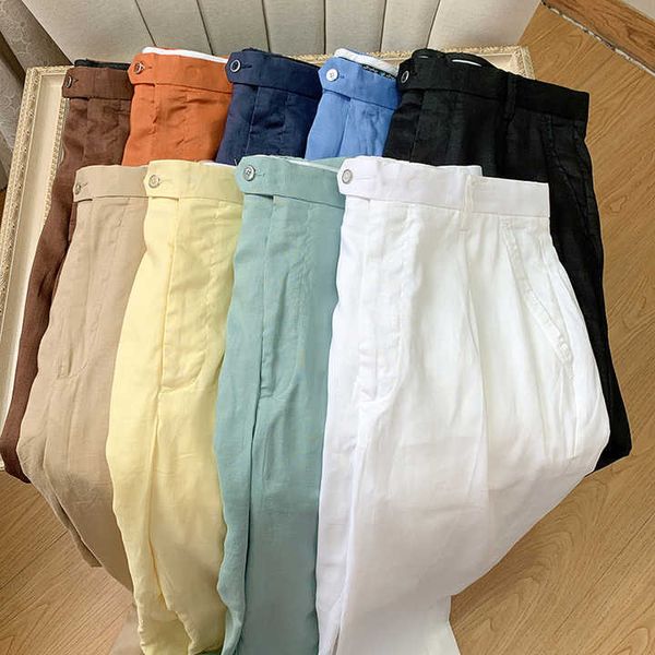 Tela transpirable al por mayor en verano de alta calidad Fit delgada de alta calidad pantalones para hombres de gran tamaño 100%sarga de lino pantalones casuales
