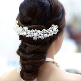 Groothandel-bruids haar sieraden romantische haar witte parel crystal bruid hoofdtooi handgemaakte trouwjurk accessoires gratis verzending