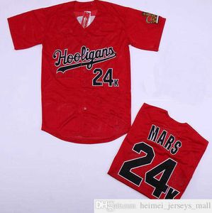 Vente en gros Bruno Mars 24K Hooligans maillots de baseball rouge film cousu Bruno Mars 24K Hooligans Baseball Jersey Shirt