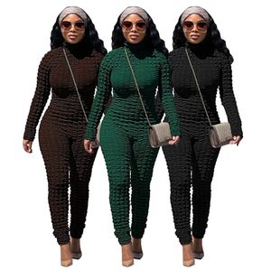 Groothandel bubble jumpsuits vrouwen plus maat 2xl lange mouw rompers casual ritssluiting bodycon jumpsuits herfst kleding ￩￩n stuk outfits overalls solide leggings 8702