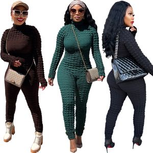 Venta al por mayor Bubble Jumpsuits Mujer Tallas grandes 2XL Mamelucos de manga larga Casual Cremallera Bodycon Monos Ropa de primavera Trajes de una pieza Monos Leggings sólidos 8419