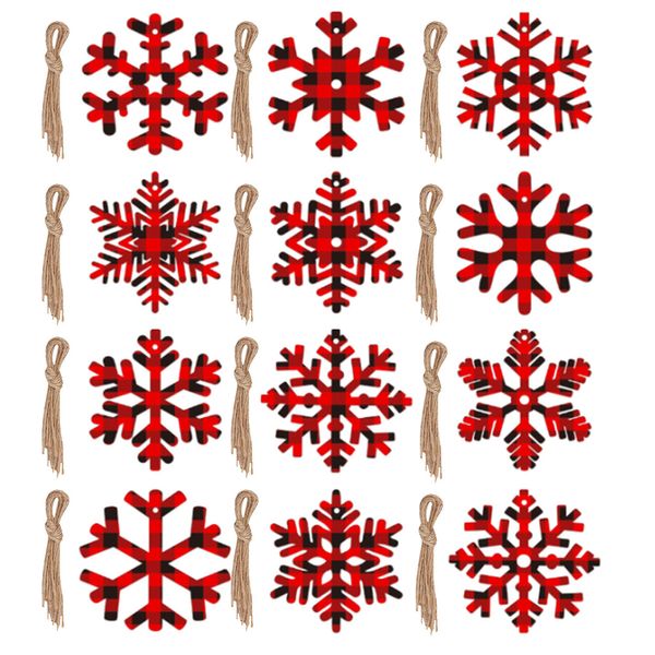 Venta al por mayor de cuadros vichy grandes adornos de copos de nieve de madera de Navidad copos de nieve rebanadas de madera manualidades para manualidades DIY decoraciones navideñas