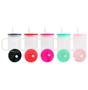 Sublimation vierge en gros en vrac de 17 oz adaptée aux tasses à café en verre à haute teneur en borosilicate givré en cristal de vinyle avec couvercle en plastique pp et paille pour l'impression à chaud