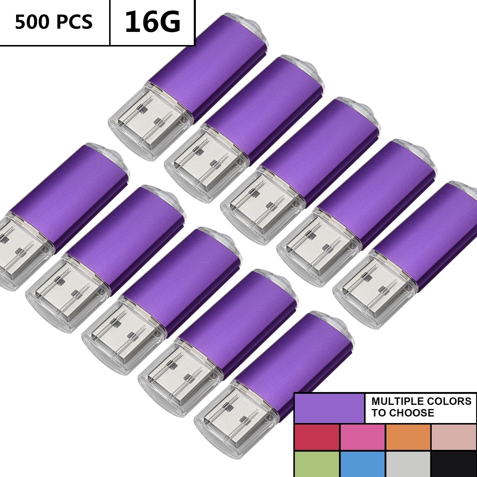 Venta al por mayor a granel 500PCS 16GB Unidades flash USB Rectángulo Flash Pen Drives Memory Sticks Almacenamiento de pulgar para computadora Macbook Indicador LED U Disco