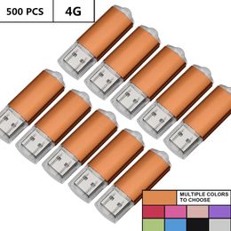 Vente en gros en vrac 500PCS 4GB USB Flash Drives Rectangle Flash Pen Drives Memory Sticks Thumb Storage pour ordinateur Macbook LED Indicateur U Disk