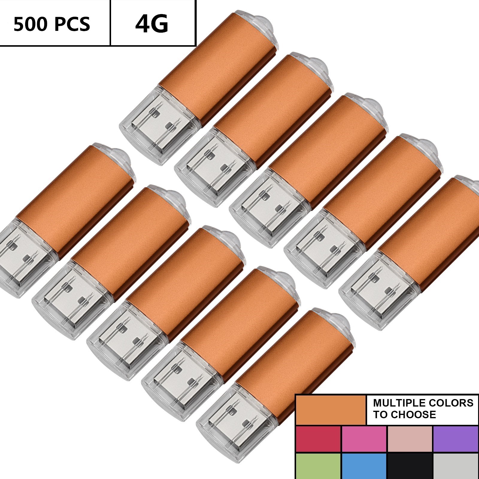 Wholesale Bulk 500PCS 4GB USB Flash Drives Rectangle Flash Pen Drives Memory Sticks Thumb Storage for Computer Macbook LED Indicator U Disk