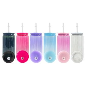 Vente en gros en vrac sans BPA incassable, gelée colorée transparente PET, canette en plastique de 16 oz, canette de bière soda avec couvercles en pp colorés, 5 couleurs mélangées, prête à être expédiée