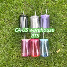 Groothandel Bulk Cold Drink Coffee Cup Recyclebare BPA Gratis Unbreakablea 5 kleuren Gemengd 16oz gekleurd doorzichtige plastic blik met PP -deksels voor UV DTF -wraps