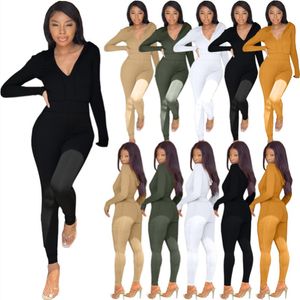 Vente en gros en vrac à manches longues col en V barboteuses femmes combinaisons salopette une pièce pantalon sexy maigre combishort mode solide saut costume femmes vêtements klw7373