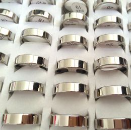 Venta al por mayor Lotes a granel 100 UNIDS Unisex Plata 6 mm Calidad simple Brillante Acero inoxidable 316L Anillos de compromiso de boda Amantes Parejas Anillos de dedo