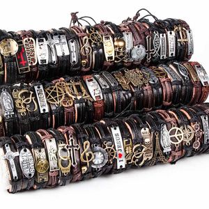 Groothandel bulkpartijen mix stijlen metalen lederen manchet armbanden heren dames sieraden feestgeschenken (kleur: veelkleurig)