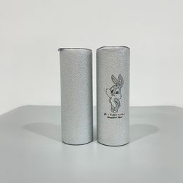 Groothandel Bulk gratis verzending zilveren ruwe glitter blanco sublimatie 20oz 600ml niet-taps toelopende magere rechte beker met deksels voor op maat gemaakt cadeau