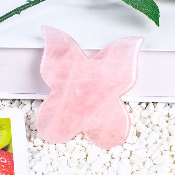 Venta al por mayor Mariposa Piedra de jade natural Gua Sha Herramienta de masaje Cuarzo rosa Guasha SPA Masajeador Levantamiento facial Belleza Salud Apriete el cuidado de la piel