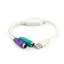 Groothandel kabel adapter converter Gebruik USB man naar 2 PS2 vrouw voor toetsenbord muis pc 1x2 splitter 60