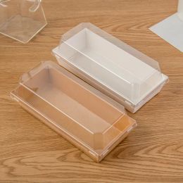 wholesale Boîte à gâteaux carrée rectangulaire boîtes en papier kraft sandwich pain snack emballage conteneur couvercle transparent ZZ