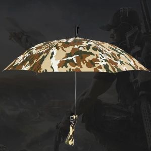 Gros Camouflage Parapluie Survie 98k Parapluies À Long Manche Semi-automatique Pliant Crème Solaire Pêche Randonnée Parapluie Pistolet Poignée Parapluies