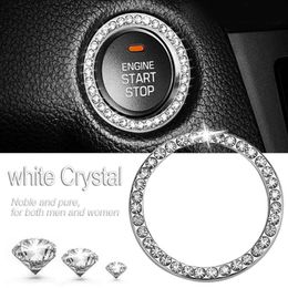 Anillo decorativo con diamantes de imitación para Interior de coche, pegatina con emblema, accesorios para automóvil, botón de interruptor de arranque del motor, círculo de diamante
