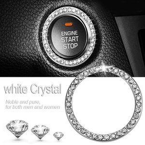 Autocollant d'emblème d'anneau de décoration de voiture en cristal strass, accessoires automobiles, bouton de commutation de démarrage du moteur, cercle en diamant