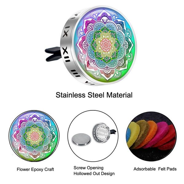 Venta al por mayor, difusor de Perfume para coche, Clip de acero inoxidable, pintura epoxi, ambientador de aire para coche, ambientador de ventilación automático, medallón de Perfume de aceite esencial