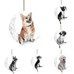 Chien de rétroviseur en gros de la voiture Assis sur la lune Puppy Chiot mignon Ornement accroché Accessoires intérieurs Pendant Pendre