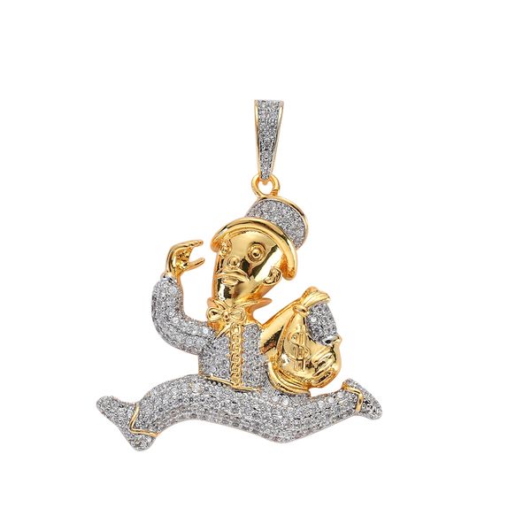 Gros-Cartoon Run hommes sac à main dollar Pendentif Cuivre Micro pavé avec CZ pierres Collier Bijoux pour hommes et femmes CN057