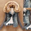 Vente en gros - Casaco Feminino Winter Femmes Mode Veste Denim Mobile Fourrures Collier Manteau de laine Bombard Jacket Jean Femmes Basic Coats