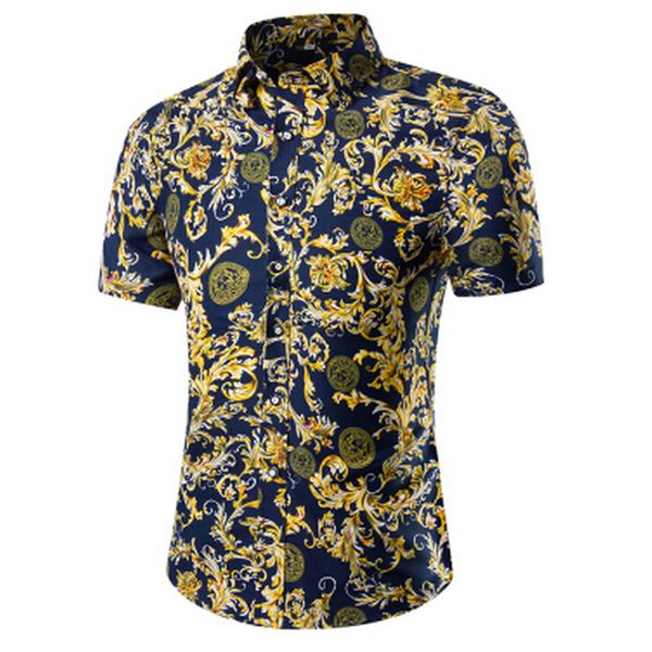 Venta al por mayor- Camisas casuales 2016 Hombres camisa social ropa delgada Camisa de manga corta de algodón Camisa de vestir para hombre floral de playa de verano camisa M ~ 5XL