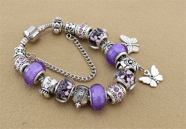 Bracelet à breloques en gros 925 bracelets en argent pour femmes perles de couronne royale papillon et hibou et charmes de fleurs bijoux à bricoler soi-même cadeau de Noël