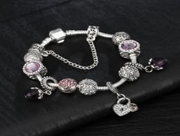 Vente en gros - Bracelet à breloques en argent 925 P Bracelets pour femmes Bracelet couronne royale perles de cristal violet bijoux à bricoler soi-même avec logo personnalisé 1254493