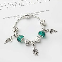 Vente en gros - Bracelet à breloques Angle Wing Four Leaf pendentif perles de charme Accessoires 925 bracelet en argent pour livraison gratuite fille femmes bracelets