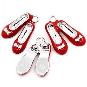 Groothandel-charme hangers schoenen zilver toon emaille rood 19x14mm, 10 stks (B23255) sieraden maken DIY nieuw